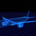 Blue Airplane 3D Model Rendering on Grid Background With Starry Sky 3d model