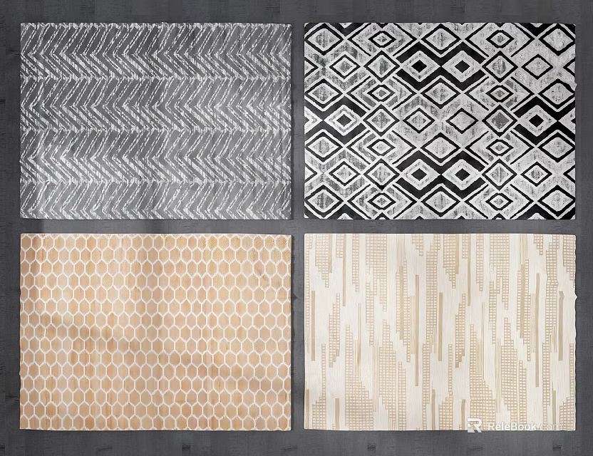 Square Rugs with Various Patterns and Neutral Colors for Home Decor 3d model