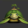 Realistic 3D Rendering Of Green Sea Turtle With Small Palm Tree On Shell 3d model
