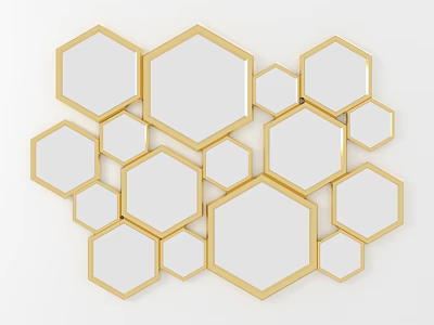 Stylish Modern Hexagonal Wall Mirrors With Gold Frame For Home Decor 3d model