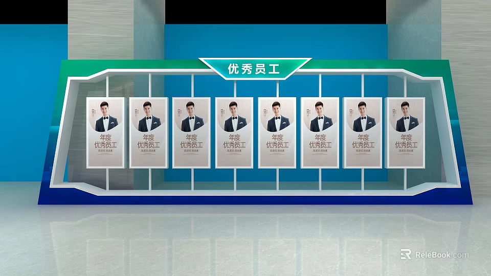Check in Photo Spot with Excellent Employee Photos on Decorative Display Wall in Corporate Office 3d model 