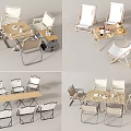 Outdoor Wooden Table with Folding Metal Chairs for Patio Garden Leisure Dining Set