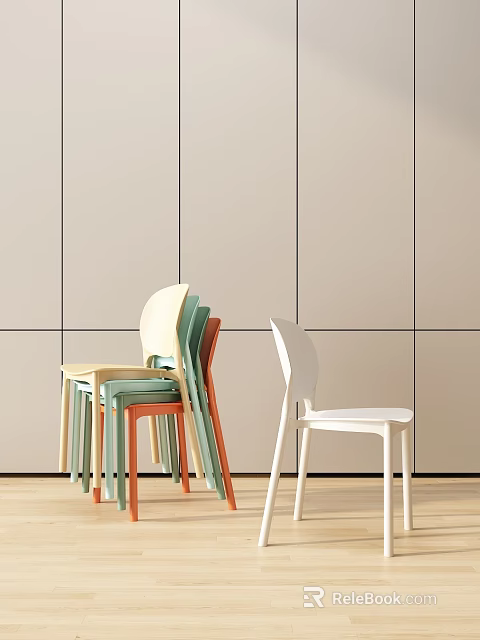 Modern Stackable Dining Chairs In White Green Orange For Kitchen Interior 3d model 