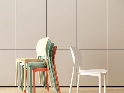 Modern Stackable Dining Chairs In White Green Orange For Kitchen Interior 3d model