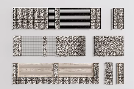 Modern gabion stone wall gravel 3d model