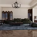Elegant Living Room Sofa And Coffee Table Set With Chandelier And Decorative Rug
