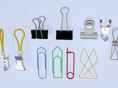 Various Assorted Colorful Metal Binder Clips And Paper Clips Collection 3d model