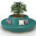 Colorful Circular Public Chairs With Cushions Plants And Side Table Setup