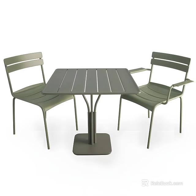 Stylish Square Outdoor Table With Striped Top And Two Matching Chairs For Garden Patio 3d model 