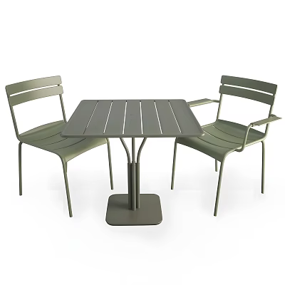 Stylish Square Outdoor Table With Striped Top And Two Matching Chairs For Garden Patio 3d model
