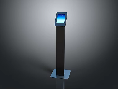 Modern Standing Touchscreen Kiosk With Black Body Square Base And Digital Screen 3d model
