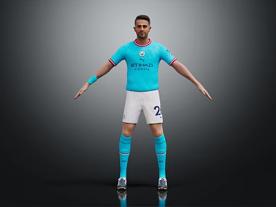 Man in Manchester City Blue Shirt White Shorts Number 2 with Blue Socks Grey Background 3d model