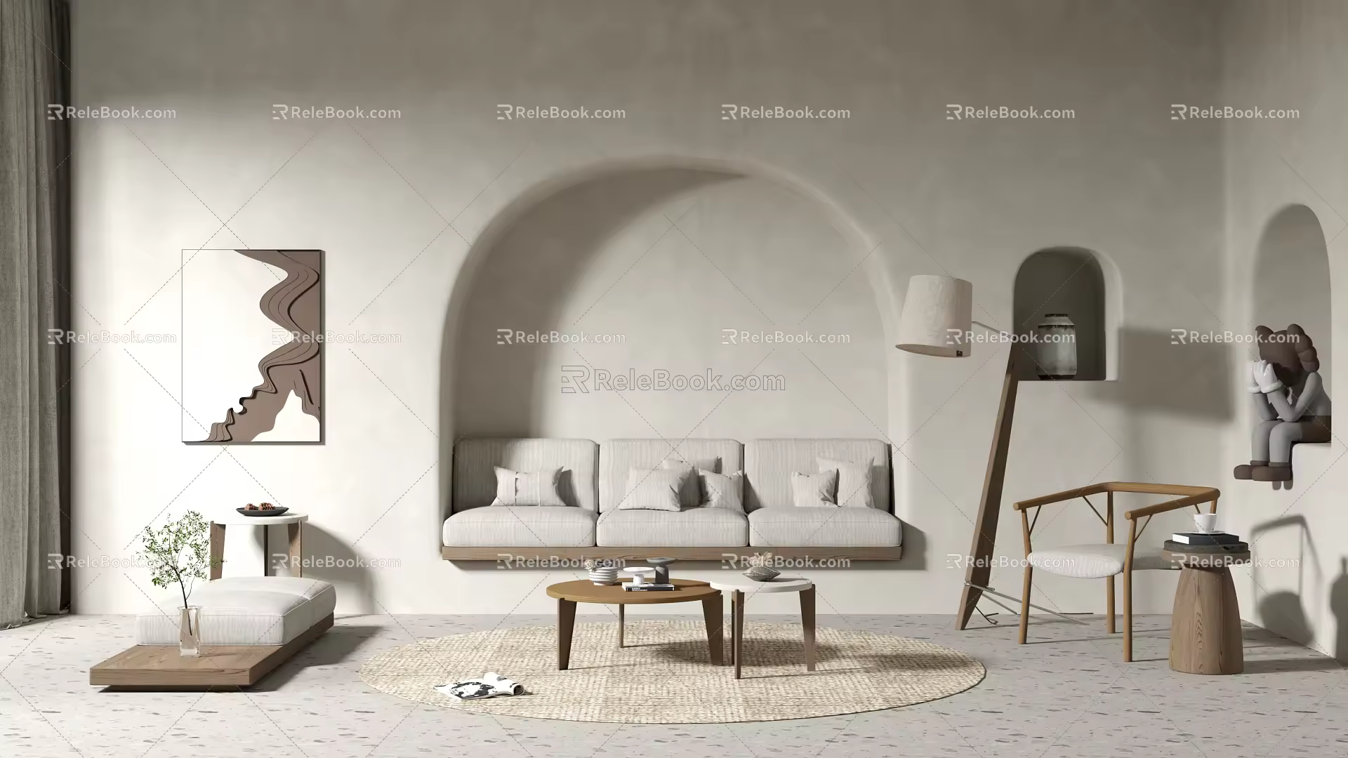 Quiet sofa tea table combination 3d model