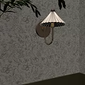 Elegant Wall Lamp With White Pleated Shade And Wooden Base On Floral Wallpaper