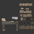 Classic Reading Space With Vintage Desk Stacked Books Open Book Table Lamp And Papers
