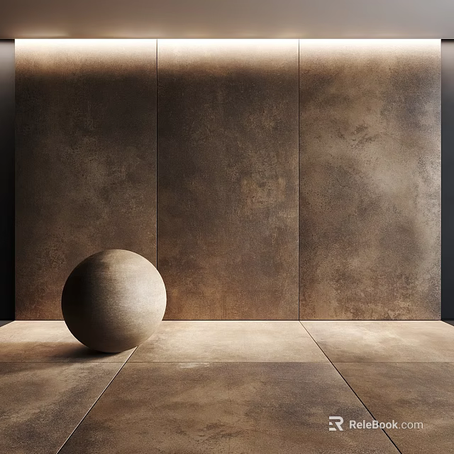 Rustic Textured Brown Sphere Placed On Smooth Floor With Brown Wall Background 3d model
