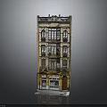 Vintage Multi Story Building Model With Classic Windows Balconies And Ground Floor Shop
