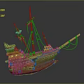 Wooden Sailing Ship Model with Ancient Design Masts Rigging and Detailed Cabins for Water Transportation
