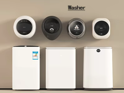 Modern Washer Models With Round Control Panels And White Black Finishes 3d model