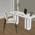 Modern White Desk With Gold Leg Chair Laptop Vase And Decorative Item In Minimalist Room