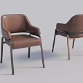 Modern Brown Leather Dining Chairs with Armrests and Metal Frames 3d model