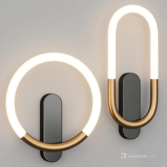 Modern Wall Lights Featuring Circular Oval Design Gold Black Metal Frame 3d model