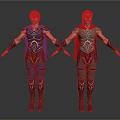 Men In Armor With Blue And Red Capes Standing With Arms Outstretched
