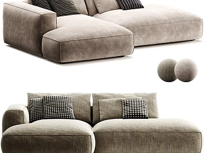 Modern Fabric L Shaped Sofa With Checkered Pillows And Soft Decorative Balls 3d model