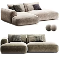 Modern Fabric L Shaped Sofa With Checkered Pillows And Soft Decorative Balls 3d model