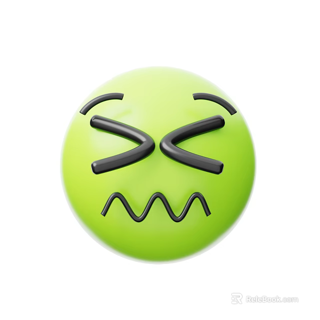 A Man Showing Angry Green Emoji Face With Frowning Eyebrows And Wavy Mouth 3d model 