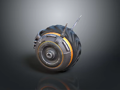 Biomorphic Robotic Sphere Character With Metallic Gear Surface Orange Accents And Antenna 3d model