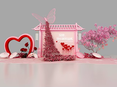Pink Photo Spot With Butterfly Pavilion Heart Shaped Decor And Romantic Bloom Season 3d model
