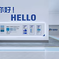 Spacious Industrial Factory Interior With White Pillars Blue Signs Hanging Equipment and Floor Lines