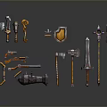 Cold weapons Sword Axe Hook Fork Spear Trident Melee Weapon Military 3d model