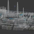 Industrial Plant Exterior Featuring Factory Buildings Chimney Tall Tower Pipes Storage Tanks and Green Areas