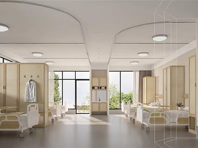 Modern Hospital Outpatient Ward With Beds Large Windows And Natural Light 3d model