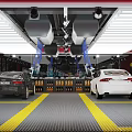 Car Dealership Showroom With Red Interior White Car Service Area And Glass Walls