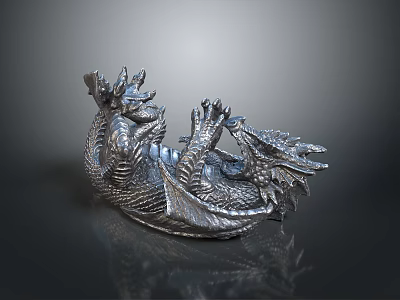 Silver Dragon Game Movie Character With Intricate Scales Horns Claws And Tail 3d model