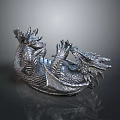 Silver Dragon Game Movie Character With Intricate Scales Horns Claws And Tail
