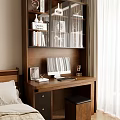 Classic Walnut Wooden Study Desk With Integrated Glass Door Bookshelf For Comfortable Home Working Space