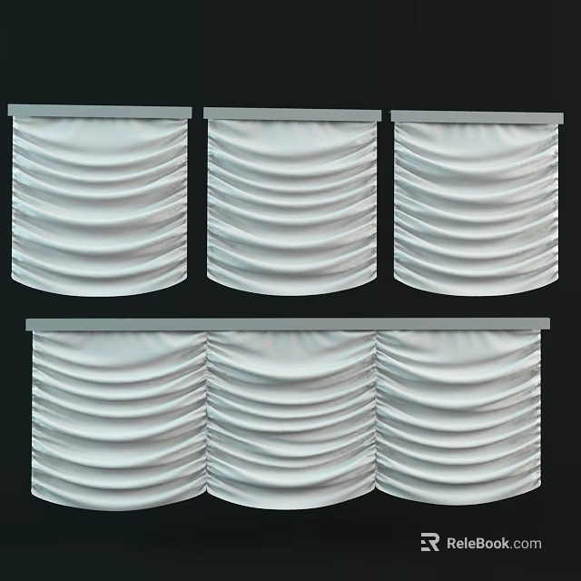 White Curtains with Pleated Folds and Multiple Panel Designs for Home Decor 3d model 