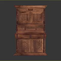Mahogany Storage Cabinet With Ornate Carvings And Double Layer Design Details