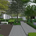 Serene Residential Landscape with Lush Trees Greenery Pathways and Pergola Design