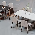 Modern Light Colored Dining Chairs with Dining Tables and Decorative Plants in Interior 3d model