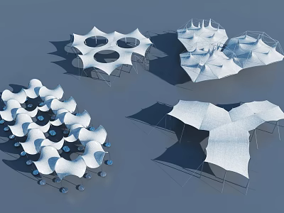 Different Types Of Modern Tensile Membrane Structures With Curved And Folded Designs 3d model