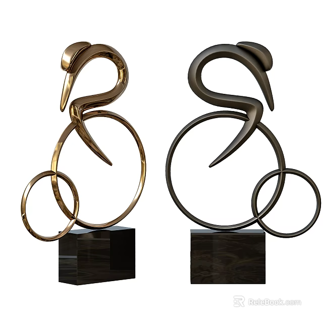 Elegant Modern Decorative Ornament Set With Curved Metallic Design And Black Bases 3d model 