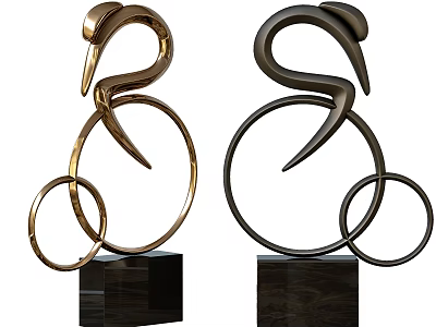 Elegant Modern Decorative Ornament Set With Curved Metallic Design And Black Bases 3d model