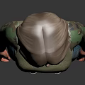 Female Character With Brown Hair In Green Top Camouflage Sleeves And Blue Jeans Standing On Dark Background