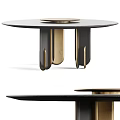 Modern Round Black Dining Table With Gold Legs And Smooth Tabletop Design 3d model