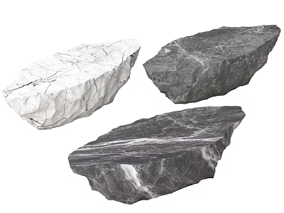 Three Textured Stone and Wood Pieces in White Dark Gray Natural Hues 3d model
